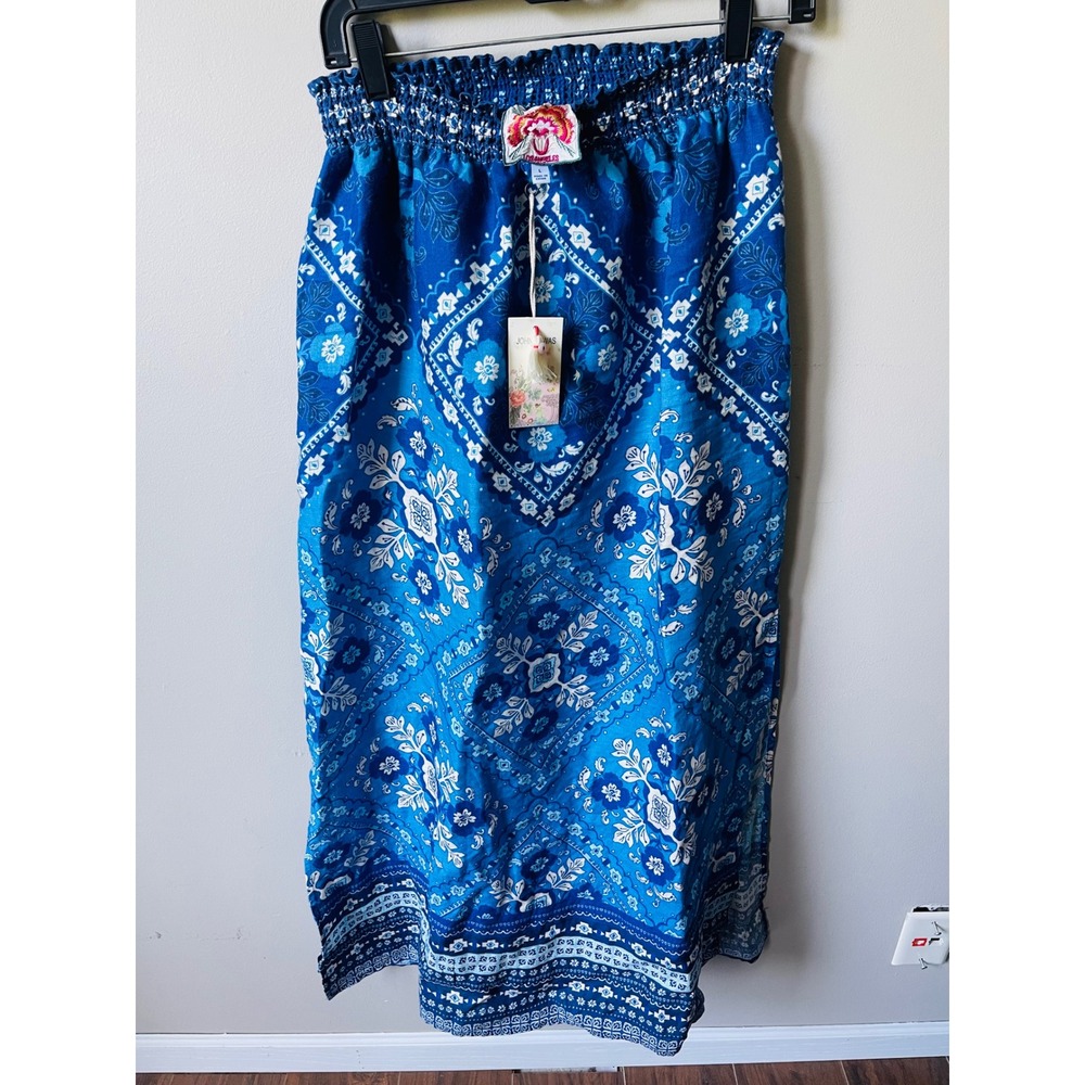 Johnny Was Blue Floral Bandana Print Smocked Maxi Boho Slit relaxed breezy